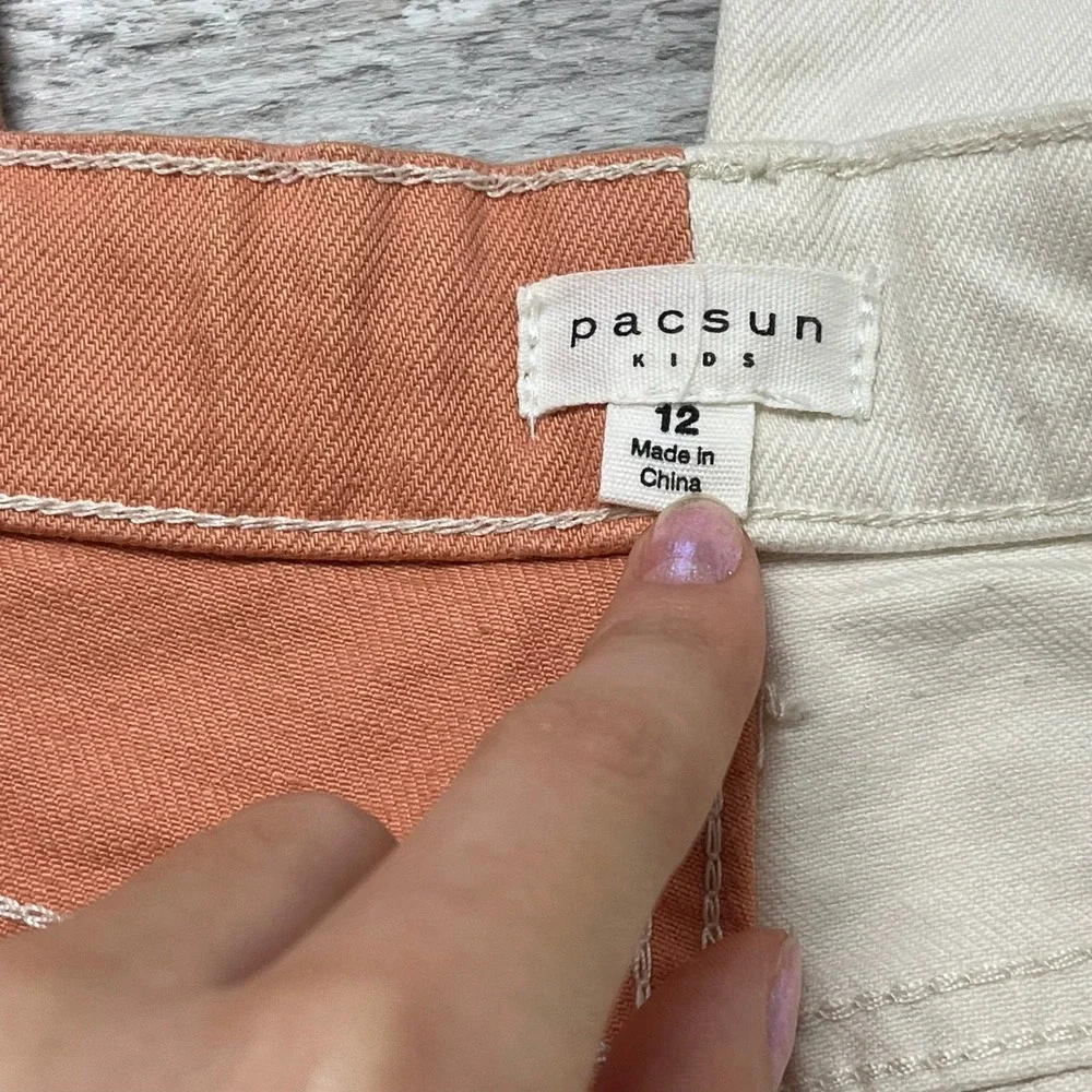PacSun Kids Muted Clay Gardenia Cream Peachy Girls 12 High Rise Colorblock Pants - Picture 11 of 11